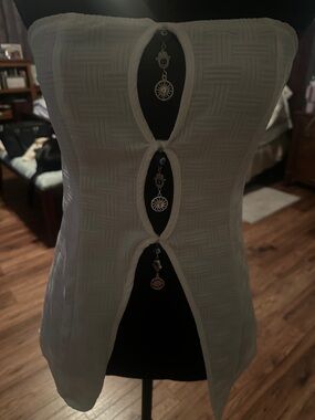 Authentic Original Vintage Style White Strapless Textured Cutout Top